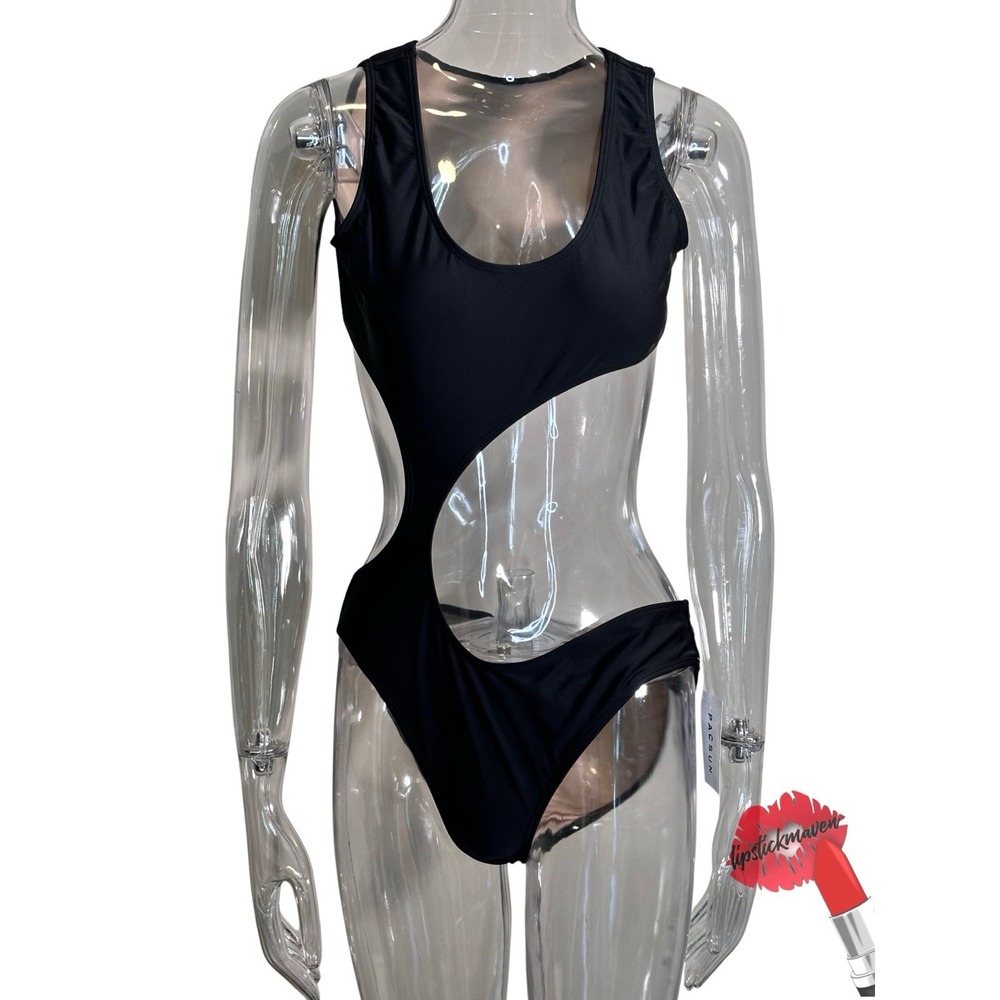Mint Swim By Draya Swimsuit Women Large Black One Piece Cut Out NWT